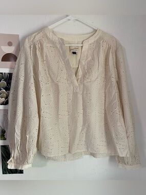 Universal Thread Cream Eyelet Split-Neck Blouse